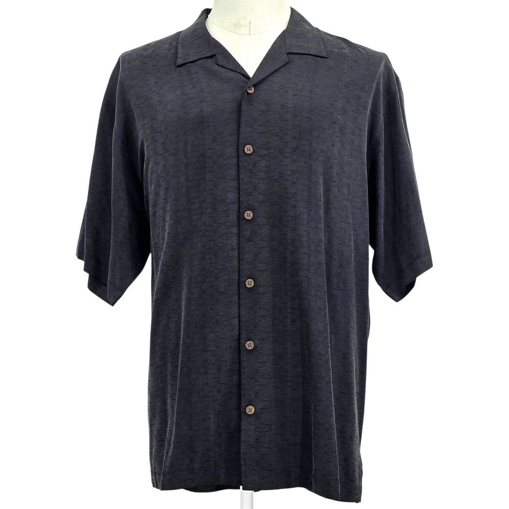 Americana Lounge Tommy Bahama Silk Camp Shirt Men L Black Embroidered Casino